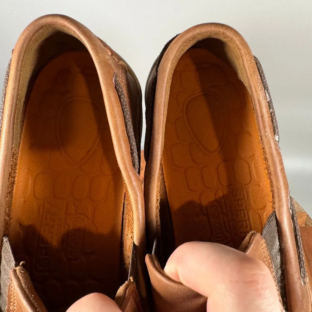 Sperry Mens Brown Leather Slip On Boat Shoes STS16474 Moc Toe Size 13 M
